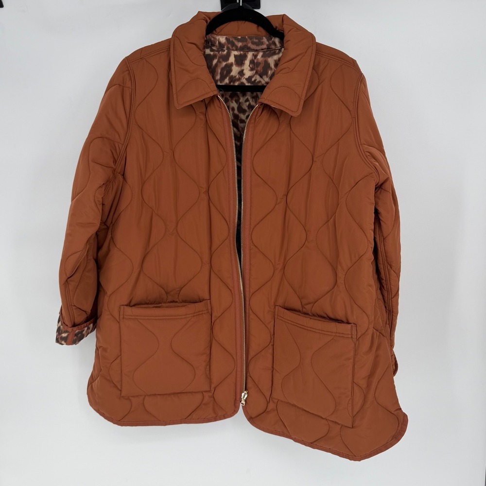 3 pc set Isaac Mizrahi Quilted Barn Jacket Leopard scarf long sl shirt Reversibl - Picture 2 of 14